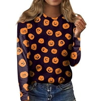 amousa duge rukave košulje za žene ženske Casual mode Halloween Print Dugi rukav o-izrez pulover Top bluza