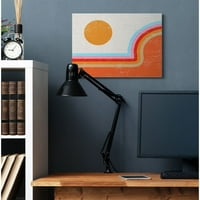 Stupell Industries Abstract sunce preko prugastih linija plava crvena narandžasta platnena zidna umjetnost dizajn Daphne Polselli, 24 30