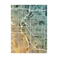 Zaštitni znak Likovna umjetnost 'Denver Colorado Street Mapa Teal narandžasta' platna umjetnost Michael
