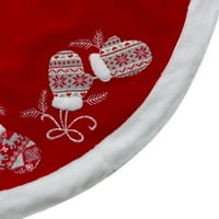 Crvena i bijela izvezena zimska mittens suknja za božićnu drvvu