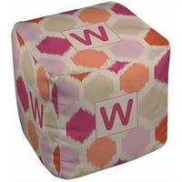 Thumbprintz Batik Monogram Pouf, Pink