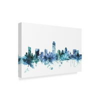 Zaštitni znak Likovna umjetnost 'Austin Texas Blue Teal Skyline' Canvas Art by Michael Thpsett