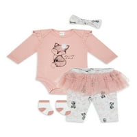 Baby by Petit LEM novorođenčad Outfit Bodysuit, Trake za glavu, hlače i čarape, 4-komadni set