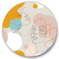 Designart 'minimalni portret ženskog lica nacrtan jednom linijom II' moderni krug metalni zid Art-disk