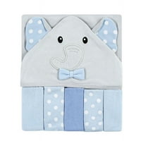 Hudson baby dečko dečko ručnik sa kapuljačom i pet krpe, bijele tačkice sivi slon, jedna veličina