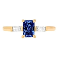 0.8 ct smaragdno rezano plavo simulirano tanzanit 14k žuto zlato godišnjica zaručničkog kamenog prstena