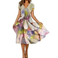 FreshLook Ženska Moda i ljetni Temperament sa V-izrezom sa V-izrezom štampana haljina kratkih rukava ljetna