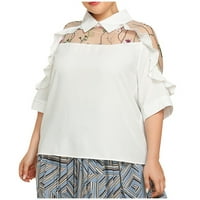 Ženski elegantni čipkasti patchwork vrhovi ljetni Casual rever kratki rukavi bluze sa volanima labavi