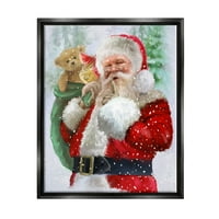 Stupell Industries Jolly Shh Santa Claus poklon vreća grafička Umjetnost Jet crna plutajuća uokvirena
