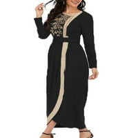 Pfysire Womens musliman kaftan dugih rukava cvjetni ispisne haljine crne m