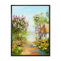 DesimanArt 'Mala kuća u cvjetovanju Cvijeće Šuma' Jezero Kuća uokvirena platna Zidna umjetnost Ispis