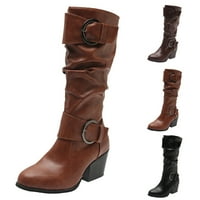 Gubotare Womens Boots Womens High platforma MID CALF klinovi Visoka peta okruglim nožničkim bočnim čizme