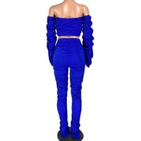 Dvodijelni Čvrste Žene Off Ramena Fold Shirring Kratki Top + Duge Pantalone Set Odijelo Wyongtao Ponude