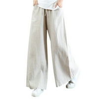 Zuwimk Široke pantalone za žene za žene, ženske casual udobne hlače sa čvrstim širokim nogama bež, xxl