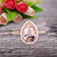 8x kruška oblik 1. Karatni zaručnički prsten Morganita na 10k ružičastom zlatu Halo godišnjica vjenčanja
