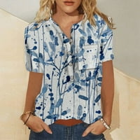 Pamučne majice za žene Henley s kratkim rukavima ljetni vrhovi za žene za žene uzorak labav fit gumb dolje