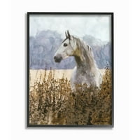 Stupell Industries divlji konj sa visokom travom portret sa strane akvarelom uokviren zidni umjetnički