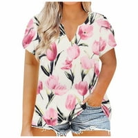 Ženska ljetna Plus Veličina labava modna majica okrugli vrat kratki rukav štampane labave bluze tunike