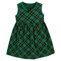 Hudson Baby Baby Girls Pamučna haljina i kardigan, šumski zeleni kaid, 6- mjeseci