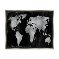 Stupell Weathered Crna Karta Svijeta Travel & Mjesta Painting Grey Floater Framedred Art Print Wall Art