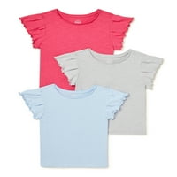Wonder Nation Girls Ruffle rukave Tvrde Tvrde Shub majice, 3-pakovanje, veličine 4- & plus