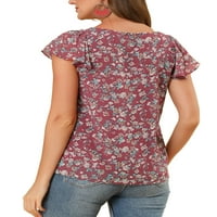 Jedinstvena povoljna ponuda Ženski kvadratni vrat cvjetni ruffle rukava šifonska bluza vrh