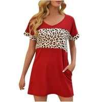 Ženske ljetne haljine s kratkim rukavima V-izrez Spring Casual labavi blok u boji Tunički kratka haljina