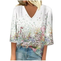 Ljetni vrhovi Plus veličine za žene trendi ljetni rukav s V-izrezom Print Casual majica bluza na klirensu