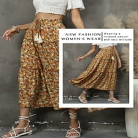 Žene cvjetni print čipke udruženi elastični struk naleted boho stil midi suknja