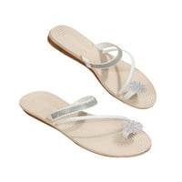 Daeful ženske japanke komforne modne papuče rhinestone ravne sandale elegantne ljetne sandale sa tangama dame lagani tobogani bijeli 5