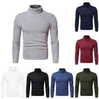 Jesenske košulje za muškarce Fleece pulover visoki vrat pune boje tanka majica s dugim rukavima