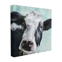 Stupell Home Decor kolekcija Gentle Farm Cow Painting na plavoj prevelikoj rastegnutoj Platnenoj zidnoj