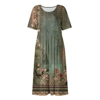 Strunđati Žensko ljetno casual modni ispisani kratki rukav za džepne haljine za okrugle vrata Maxi haljine