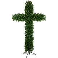 Sjeveroligilica 7 'Prethiletni umjetnički borov božićni križ - topla bijela LED svjetla
