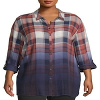 Ženska plus veličina Ombre plairana visoka majica sa niskim gumbom