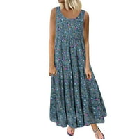 Pgeraug jesenske haljine za žene haljine za žene Casual labavi cvjetni dnevni laneni Print Long Maxi Blue
