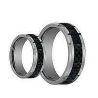 Njegova & Njena volfram karbidna Burma prsten Set sa crnim umetkom od karbonskih vlakana