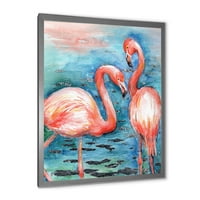 PromenArtirt 'Pink Flamingos Ljubavne ptice u plavoj vodi I' Seoska kuća uokvirena umjetničkim otiskom
