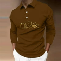 LEEy - Svijet Polo majice za muškarce muške Božić Print zimski casual dugmad okrenuti ovratnik bluza Dugi