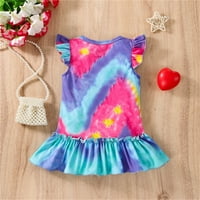 Rovga Casual Haljine Za Djevojčice Mali Leteći Rukav Crewneck Tie Dye Love Print Dress For To Years Party