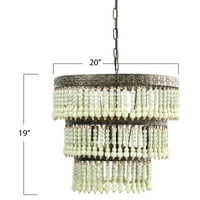 Creative Co-op 3-nivoski luster okruglog metala sa svjetlima i visećim drvenim perlicama