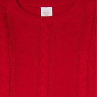 Wonder Nation Girge Džemper za kabeli pleteni džemper sa FAU krznenim rukavima i tamkama, 2-komadno odijelo,