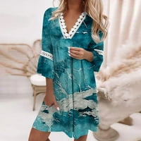 Ženske haljine Mini kratki a-linijski rukav ležerni s V-izrezom ljeto od tiskane haljine plave m