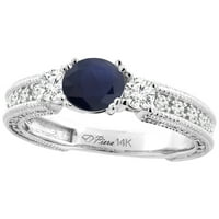 14k bijeli zlatni dijamant prirodni kvalitet plavi safir zaručnički prsten rund, veličine 10