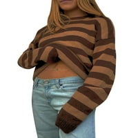 Prugasti džemper ženski patch patchwork pleteni džemper dugih rukava okrugli vrhovi pulover džemper