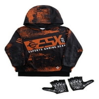 ES Boys Ultimate Gaming grafička kapuljača i rukavice za igranje, pakovanje, veličine 4-18