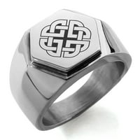 Nerđajući Čelik Celtic Quaternary Knot Rune Gravirano Hexagon Crest Flat Top Biker Style Polirani Prsten