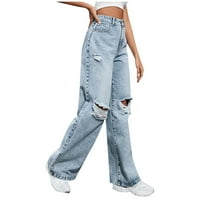 Oieyuz Rastresene traper pantalone za žene osnovne ravne pantalone visokog struka Streetwear Ripped farmerke