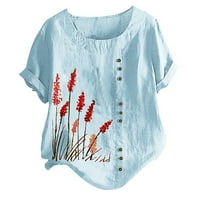 Ljetni vrhovi za ženske pamučne platnene majice Casual Plus Size bluza vrhovi kratki rukav Crewneck tunika