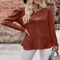 Džemperi za žene rebrasti pleteni džemper za vrat posade gornji čvrsti puf Dugi rukav pulover džemper